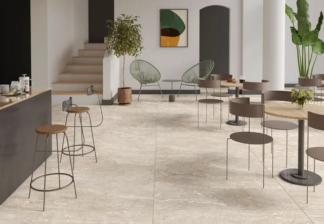 Ambiente con revestimiento decorativo de relieve, incluido en el catálogo 03.